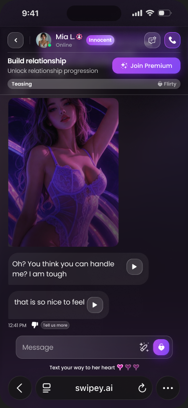 The Swipey AI app on mobile: a companion chat with voice and image controls